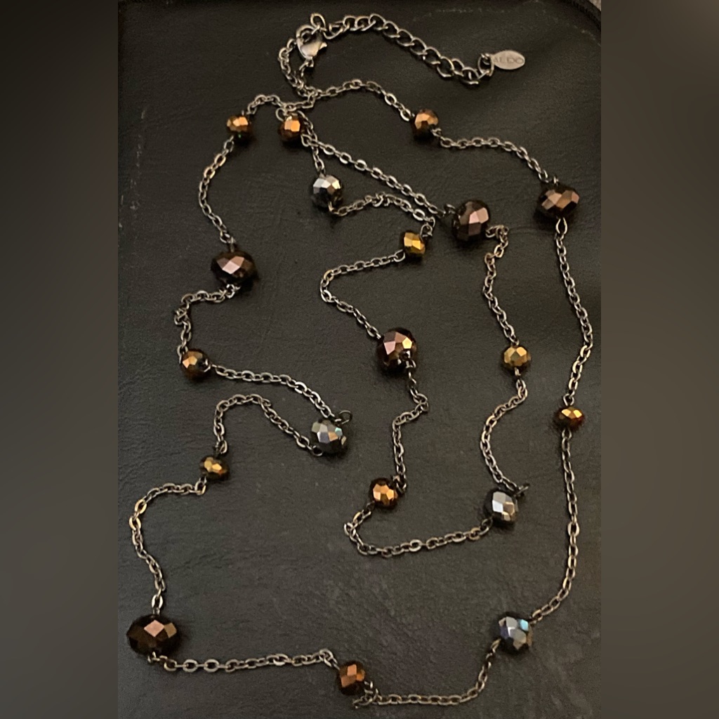 Aldo Gun Metal Tone Tri-Colored Faceted Crystal Necklace